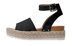 CUSHIONAIRE Women's Espadrille Flatform Open Toe Sandal, Miranda Black, 9