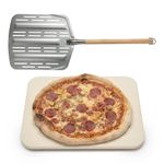 Hans Grill Pizza Stone PRO Baking Stone for Pizzas use in Oven and Grill/BBQ Free Aluminium Pizza Peel Rectangular Board 15 x 12 Inches Easy Handle Baking | Bake Pies, Pastry, Bread, Calzone