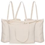 Canvas Tote with Zipper, KOOLMOX 12oz Heavy Duty Canvas Bag with Handles and Zipper & Bottom, Reusable Washable Canvas Shopping Bags for Women Groceries, School Teachers, Beige, 3 Packs, 17x13x3.9inch