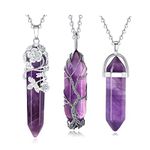 XIANNVXI 3Pcs Crystal Necklaces for Women Amethyst Silver Necklace Pendant Healing Crystals Tree of Life Flower Hexagonal Natural Reiki Jewelry Mothers Day Gifts