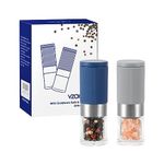 Vzaahu Mini Salt and Pepper Grinders 2 Set with Ceramic Core Cinnamon,Adjustable Coarseness,Color Grey and Blue,Portable,Refillable Spice Mills