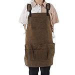 Luqeeg Woodworking Shop Apron with Large Capacity Pocket, Waxed Canvas Apron 16 Oz Heavy Duty Work Apron for Carpentry Electrician, Fully Adjustable to S - XXXL