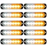 EEEKit LED Emergency Strobe Lights, Universal 10Pack 6LED Strobe Warning Emergency Flashing Light Surface Mount Amber/White Emergency Warning Hazard Strobe Light Bar for Off Road Vehicle Truck ATV SUV