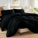 Babu Homes King Size Duvet Cover Sets Black 3 Pcs Brushed Microfiber Plain Quilt Cover Set with 2 Pillowcases Ultra Soft Button Closure Bedding Set