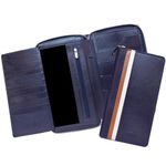 ABYS Genuine Leather RFID Protected Unisex Passport Holder||Purse||Passport Cover||Mobile Cover||Business Card Case for 4 Passports (Navy-Tan)