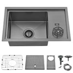 23 Inch Undermount Black Bar Sink with Glass Rinser, Doirteal 23 x 15 x 9 Inch 16 Gauge Nano Black Stainless Steel Workstation Small Kitchen Sink with Cup Washer