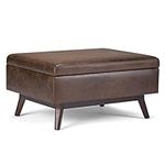 Simpli Home Owen Coffee Table Ottoman with Storage, Distressed Chestnut Brown