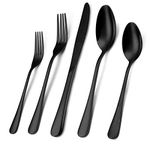 Wildone 20-Piece Black Silverware Set, Stainless Steel Flatware Cutlery Set Service for 4, Tableware Eating Utensils Include Knives/Forks/Spoons, Mirror Polished, Dishwasher Safe