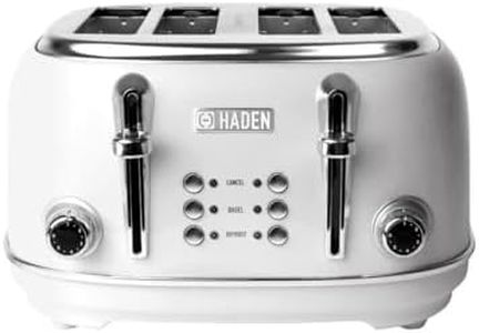 HADEN Heritage 4-Slice Toaster with Extra Wide Slots, 1500-Watt, Ivory & Chrome - Retro Stainless Steel Design with Self-Centering Function, Adjustable Browning Control & Removable Crumb Tray