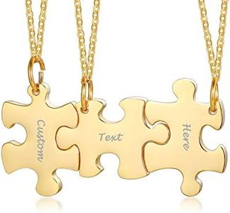 VNOX Friendship Puzzle Necklace Set of 3 - Customized Heart Puzzle Piece Necklace for Women Family BFF Best Friends Friendship Gift,Gold Plated