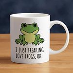 LOZACHE Cute Frog Coffee Mug 11oz, I Just Freaking Love Frogs Ceramic Mug Tea Milk Cup, Funny Gag Gifts Ideas White Elephant for Frog Lovers Men Women Adults Children