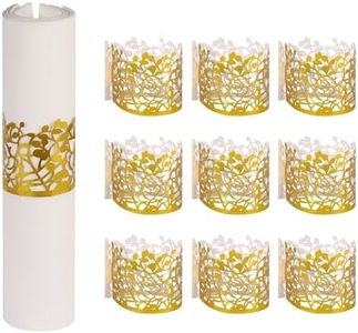 Disposable Napkin Rings, 50pcs Gold Flower Disposable Paper Napkin Holders for Weddings Party Christmas Restaurant Table Decoration