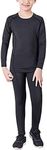 LANBAOSI Boys & Girls Long Sleeve Compression Shirts and Pant 2 Pcs Set, Black2, 10, 26/140