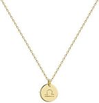 Befettly Constellation Necklace Pendant 14K Gold-Plated Hammered Round Disc Engraved Zodiac Sign Pendant 17.5’’ Adjustable Dainty Necklace NK-Libra