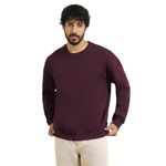 NOBERO Men's Cotton Blend Crew Neck Sweatshirt (1M-TWSS-R0005_Midnight Plum