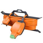 Masterplug Weatherproof Outdoor Single Inline Socket Extension Lead with ‘H’ Frame Cable Tidy, 15 Metres, Orange