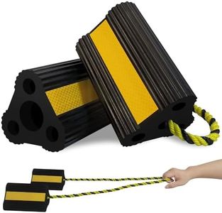 Wheel Chocks [1pair/2pack with Rope] for RV Trailer Camper Truck Car, Heavy Duty Rubber Tire Block with Reflective Strips, Non-Slip Base, Camper RV Accessories
