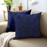 Encasa XO Luxury Embossed Velvet Cushion Covers - Plush Throw Pillow Covers for Elegant Living Rooms & Bedrooms, Machine Washable, 50x50 cm Navy Blue | Set of 2 | Covers Only No Insert