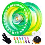 YOSTAR Yoyo Kids K1 Green Yellow, Trick Yoyo for Beginners, Responsive Yoyo Easy to Return, Stunt Yoyo Professional Plastic Yo Yo, with 12 Yoyo Strings + Yo Yo Glove + Yo-Yo Case + 2 Yoyo Hubstacks