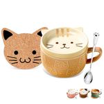 Christmas Birthday Gifts for Women Her Cute Kawaii Cat Coffee Mugs with Lids,Birthday Presents for Girls Friend Kids Wife Mum Grandma Teacher,Novelty Animal Coffee Ceramic Tea Cup Dessert Saucer Set