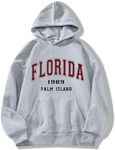 Hilinker Womens Graphic Hoodies Drawstring Long Sleeve Sweatshirt with Pocket Pullover, Grey Florida, Small