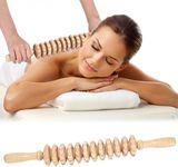 PURAVA Wooden Massage Roller - Curved Design Massage Roller Stick for Enhanced Circulation and Relaxation - Portable and Lightweight Wooden Roller Massager - Natural Brown