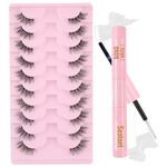 Sixstarhair Half Lashes with Glue Eyelashes Clear Band 10 Pairs Cat Eye Lashes Kit Demi Wispies Eyelashes With Bond And Seal Natural Looking Reusable Fake Lashes