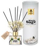 The Aroma Factory Fragrance Reed Diffuser Glass Set with Essential Oil, Aroma Sticks & Preserved Flowers | Luxury Home Decor Scent (White Sage, 100ml Pack of 1)