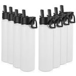 Volhoply 24oz Insulated Water Bottle with Straw Bulk 8 Pack,Metal Wide Mouth Water Bottles with Handle Lid Keep Cold,Reusable Double Wall Thermos,Powder Coated Sport Bottle for Holder(White,8 Count)