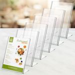 Kurtzy (6 Pack A6 Clear Plastic Sign Holder - Slanted Portrait Plastic Display Holders - Table Top Restaurant Menu, Office Desk Cards, Ad Poster, Leaflet, Flyer, Paper Holder & Photo Frame Stand