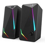 Redragon GS510 RGB Desktop Speakers, 2.0 Channel PC Computer Stereo Speaker with 4 Colorful LED Backlight Modes, Enhanced Bass and Easy-Access Volume Control, USB Powered w/ 3.5mm Cable