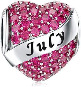 DALARAN July Birthstone Charms Sterling Silver Happy Birthday Heart Bead Charm for Pandora Bracelet with Present Box