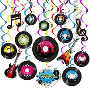 60 Pieces 50s Party Rock and Roll Music Party Decorations Hanging Swirls Music Record Cutouts Hanging Banner Double Sides Ceiling Decor with Streamer Garden Decor for Music Birthday Party Supplies