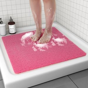 Non Slip Shower Mat, Comfortable Bath mat for Textured Surface,Quick Drying Easy Cleaning Shower Floor Mat for Wet Area,Without Suction Cups Pink 24 x 24