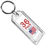 Premium Key Tag 3” Slip-Slot Plastic Heavy Duty (Clear Crystal Color) (36 Pack) (Label and Ring included) (Made in USA)