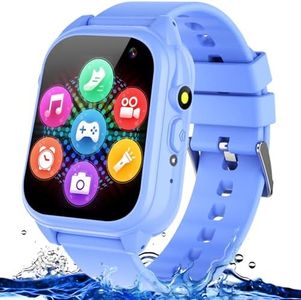 Waterproof Smart Watch for Kids 3-12 Years Old Boys Toys with 26 Games, Video Camera, Pedometer, Music Player, Alarm Clock, Flashlight, HD Touchscreen Toddler Watches Girls Birthdays Gifts (Blue)