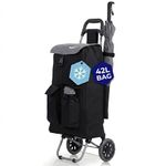 Hoppa Shopping Trolley on Wheels 42L Large Capacity - Lightweight Foldable Shopping Bag on Wheels | Insulated Grocery Trolley Bag | Waterproof | 2 Wheel Shopping Trolley with Pockets & Shoulder Strap