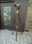 A.H Hollywood Vintage Marine Nautical Industrial Spotlight Floor Lamp Tripod Stand, Silver & Brown, 8.5 x 9 x 65 Inches