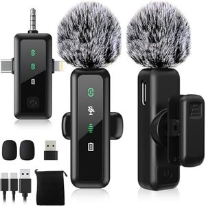 3 IN 1 Wireless Lavalier Microphones for iPhone/Android/Camera Devices(Lightning/USBC/3.5 mm Jack), 2 Pack Mini LED Display Lapel Mic with Mute/Reverb/Noise Reduction for TikTok/YouTube/Vlog Recording