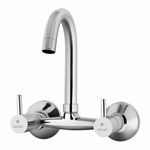 Enicet Brass Sink Mixer Tap, Chrome Plated, with 360 Degree Swinging Spout, Kitchen Sink Mixer Tap, Hot and Cold Water Mixing, Wall Mount (FE124)