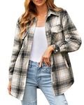 Oyamiki Women's Long Sleeve Flannel Plaid Wool Blend Coats Button Down Shirt Jacket Shackets