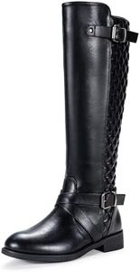 Jeossy Women's 50 Knee High Calf Riding Boots with Metal Buckle and Zipper, Buckle-950-black, 6 Wide