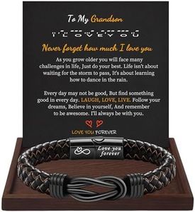 Grandson Bracelet Gifts for Teen Boys Mens Leather Bracelet Brown Leather Cuff Braided Bracelets for Men Birthday Graduation Gifts for Him 2024