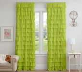 Dekor World 2 Piece Cotton Green Ultimate Ruffle Rod Semi Sheer Curtain Set-110X150Cm (4X5Feet) Rod Pocket Window Curtain-For Bedroom And Living Room