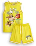 Paw Patrol Boys Rubble Basketball Jersey and Shorts Set | Kids Slam Dunk Pup Complete Two Piece Sports Outfit in Yellow | Childrens Athletic Wear Matching Bundle | Cartoon Merchandise Apparel Gift