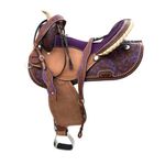 Purple Color Horse Saddle, Adults Youth Kids Western Horse Barrel Saddle Leather Tack Set (8" Seat)