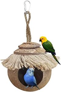 Tfwadmx Coconut Hide with Loop, Natural Coconut Fiber Hanging Birdhouse Cage, Coconut Bird Shell Breeding Nest for Parrot Parakeet Lovebird Finch Canary, Pet Cage Habitats Decor,Small Animals House