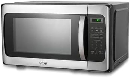COMMERCIAL CHEF 1.1 Cu Ft Microwave with 10 Power Levels, Microwave 1000W with Push Button Door Lock, Countertop Microwave with Microwave Turntable and Digital Controls, Stainless Steel