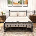 DUMEE Queen Bed Frame with Headboard and Storage No Box Spring Needed Metal Platform Bed Frame Queen Size with Bed Slats Support,Textured Black