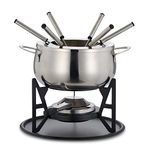 Oak & Steel - Stainless Steel Silver Fondue Gift Set for Cheese, Chocolate, Meat Broth with Forks - 6 Person